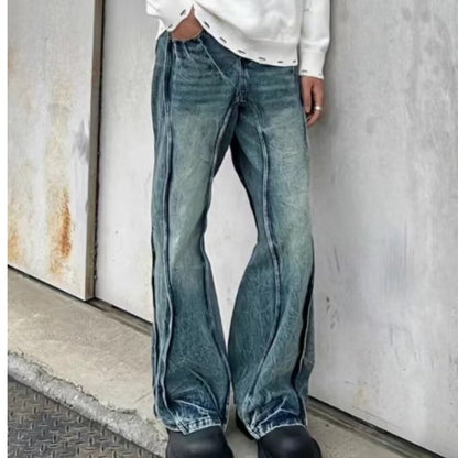 Mens American-style Lightning-Stripe Mid-Rise Stretch Jeans