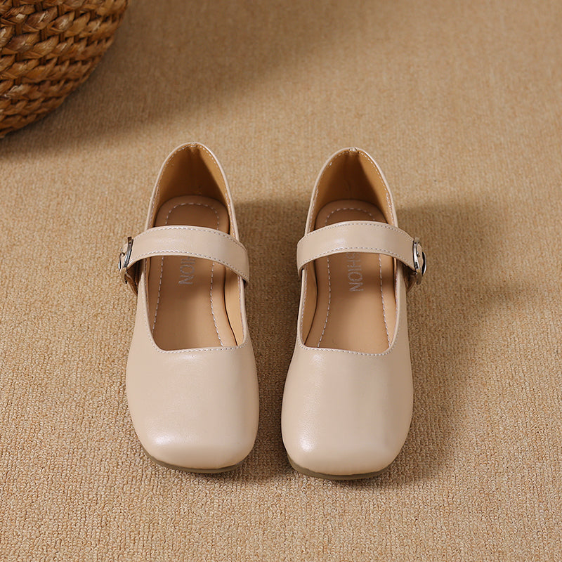 Women's Square Toe Vintage Low Cut Mary Jane Flats, 2026 Spring Autumn New Arrival, Elegant Commuter Fashion Buckle Strap Dress Shoes