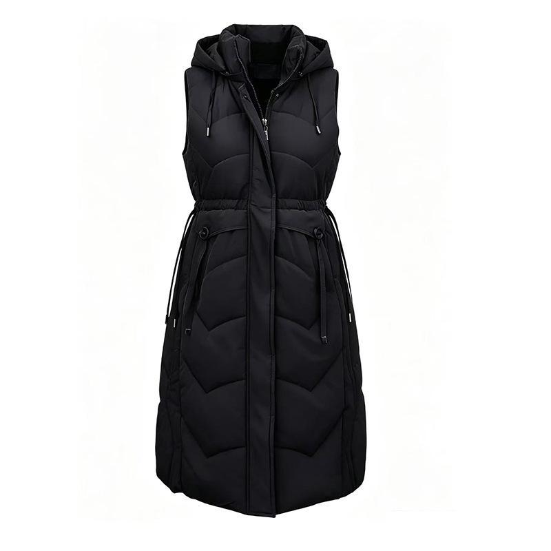 Women's Sleeveless Mid-length Hooded Vest Jacket Coat