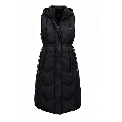 Women's Sleeveless Mid-length Hooded Vest Jacket Coat