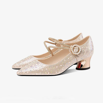 New Rhinestone-embellished Chunky-heel Pumps For Women