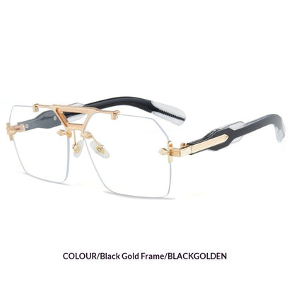 Retro Metal Double-bridge Rimless Sunglasses