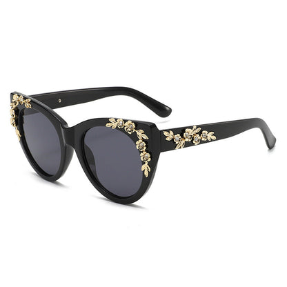 Rimless Floral-patterned Rhinestone Tortoiseshell-frame Sunglasses