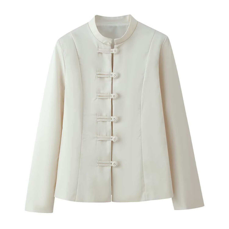 Best-selling Spring Versatile Stand-collar Button-front Waist-cinching Jacket