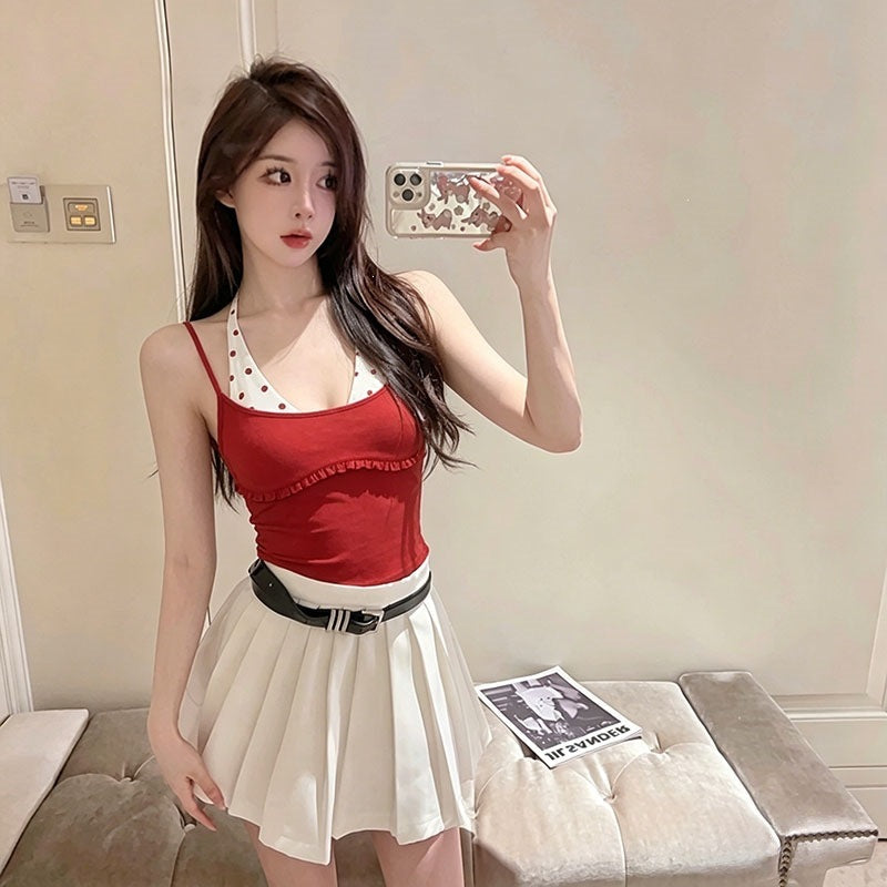 Fake Two-Piece Halter-Neck Polka-Dot Camisole For Women