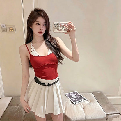 Fake Two-Piece Halter-Neck Polka-Dot Camisole For Women