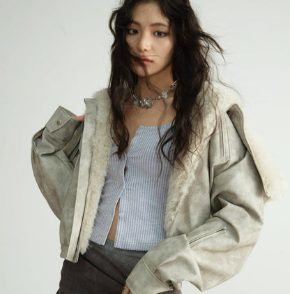 Hooded Post-apocalyptic PU Leather Quilted Jacket