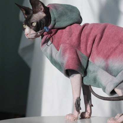 Pet Cats And Dogs Plus Velvet Warmth And Thick Tie-dye Hooded Sweater In Autumn And Winter