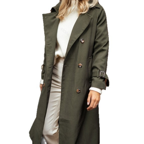 Womens Solid-color Long Lapel Loose-fit Trench Coat