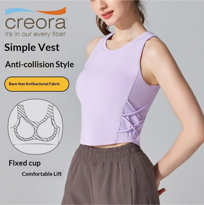 Womens Sleeveless Sports Vest For Running And Fitness With Built-in Bra Padding