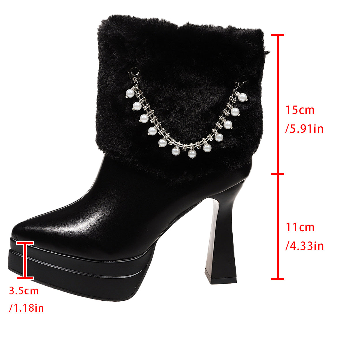 Winter Women Boots Rhinestone High Heel Shoes Fleece Lined Leather Shoes Women Shoes Genuine Leather Rabbit Fur Ankle Boots Ladies Leather Boots