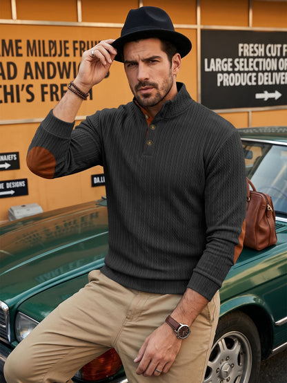 American-style Mens Top With A Stand-up Collar And Textured Jacquard Weave