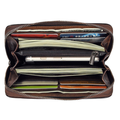 Full-Grain Leather Vintage Long Zipper Wallet