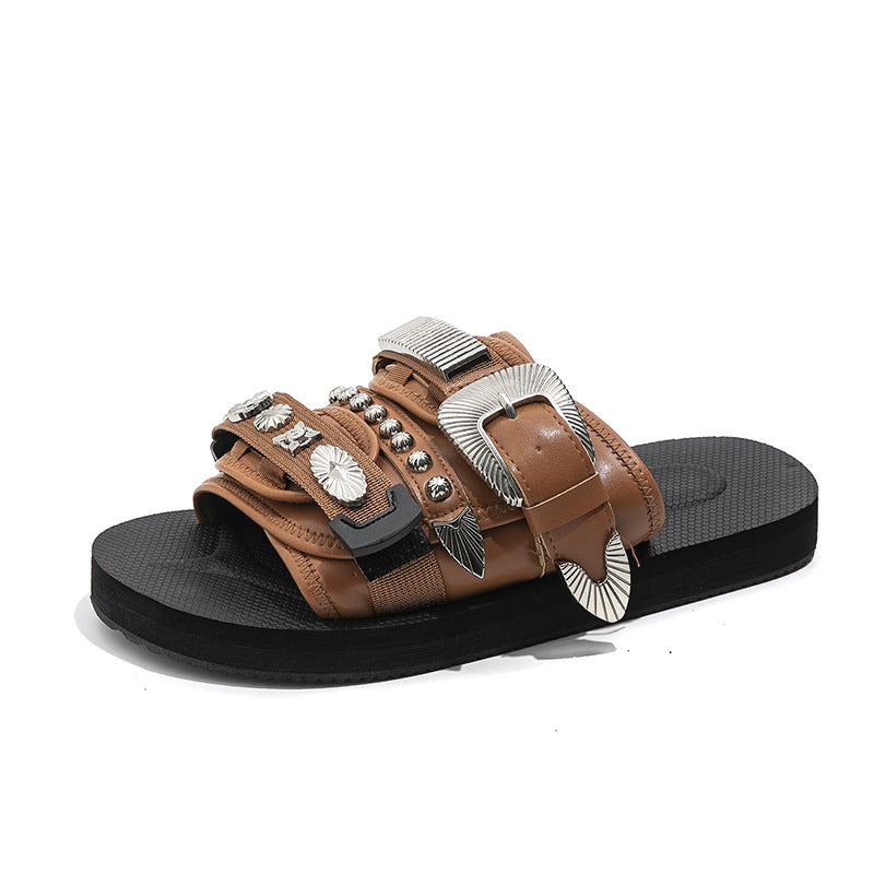 Silver-studded Casual Lightweight Platform Outdoor Slippers