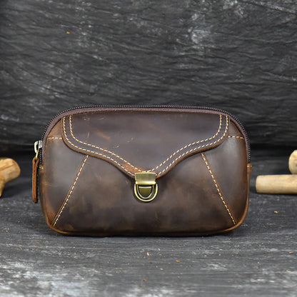 Men Waist Pack Genuine Leather Retro Cell Phone