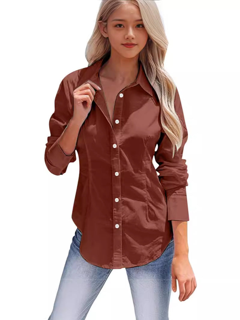 Lapel Long Sleeve Cotton Linen Button Slim Shirt