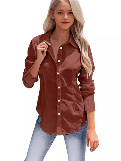 Lapel Long Sleeve Cotton Linen Button Slim Shirt
