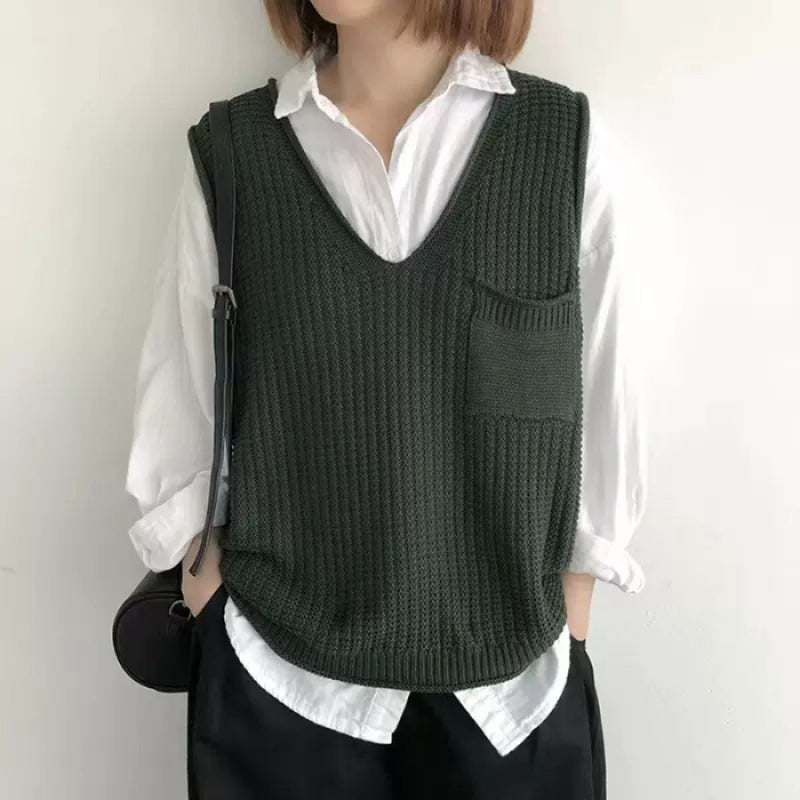 Simple V-neck Artistic Knit Vest