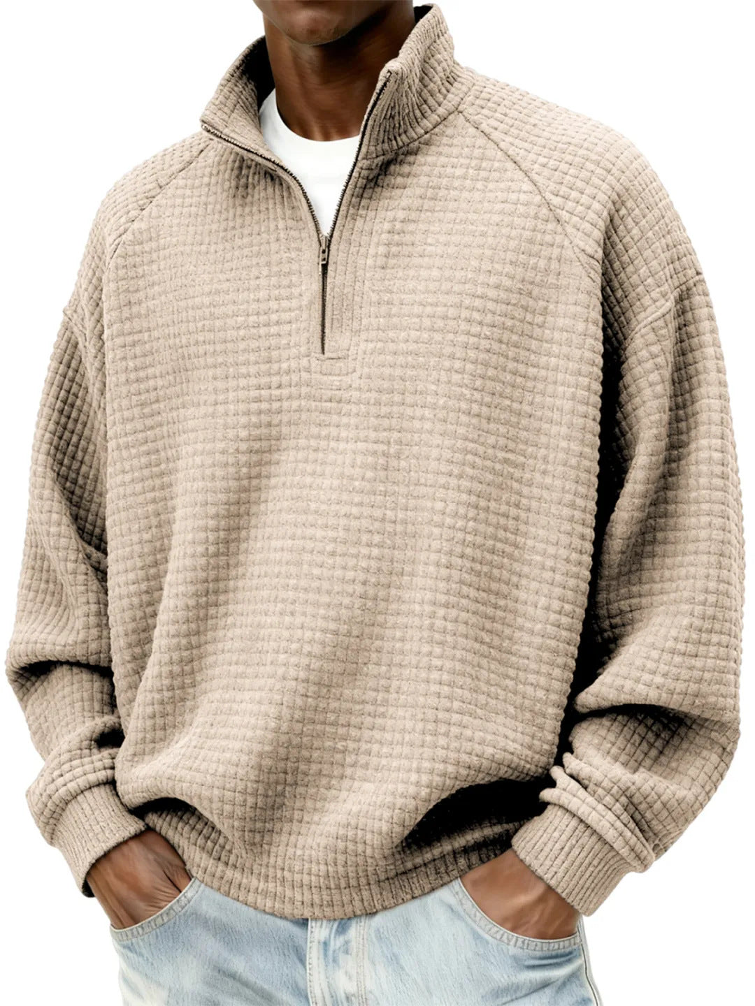Retro Zipped Small-check Casual Stand-collar Long-sleeve Mens