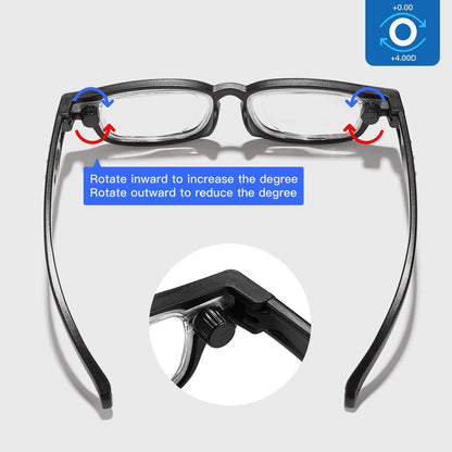 Rotatable Focus-adjustable 50 To 400 Diopters Blue-light-blocking Reading Glasses For Seniors