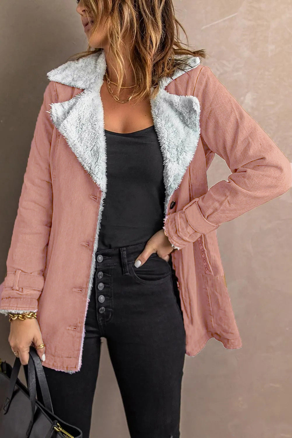 Womens Long-sleeve Coat With Fleece Lining Warm Top