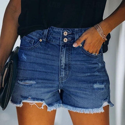 Denim Shorts Versatile And Stylish With Raw-edged Hems