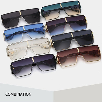 European And American Oversized One-piece Metal Sunglasses With Ox-head EmbellishmentVintage Style