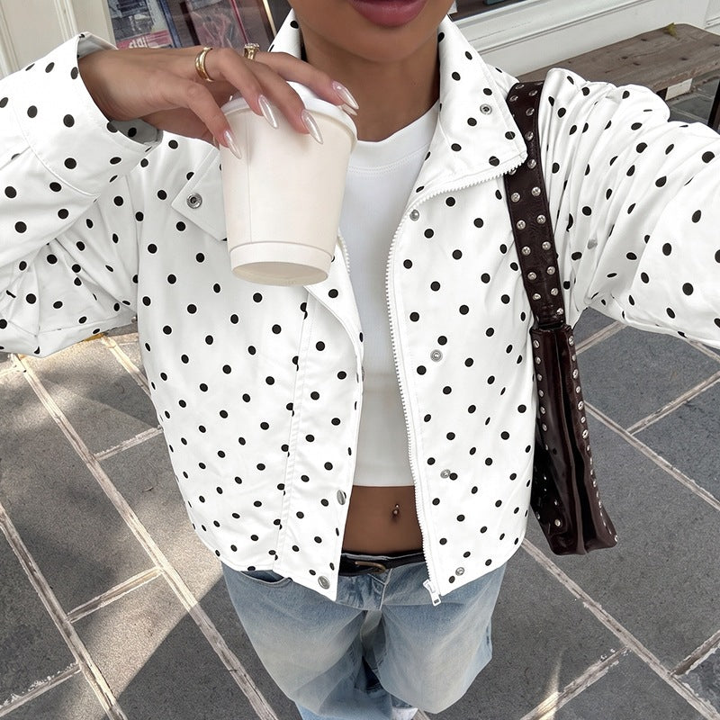 Loose-fitting Long-sleeve Casual Polka-dot Womens Coat