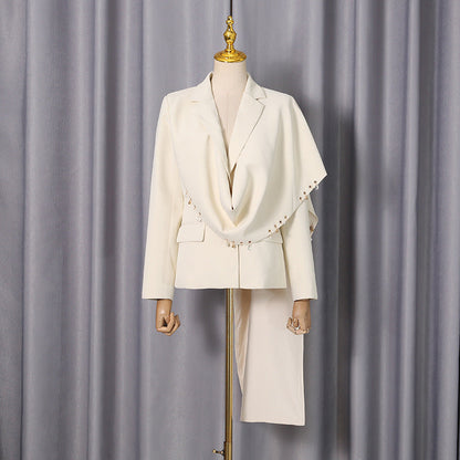 Elegant Metal Ring-Embroidered Design Long-Sleeve Cape Blazer For Women