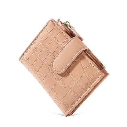 Simple Retro Solid Color Zipper Clasp Mini Short Wallet