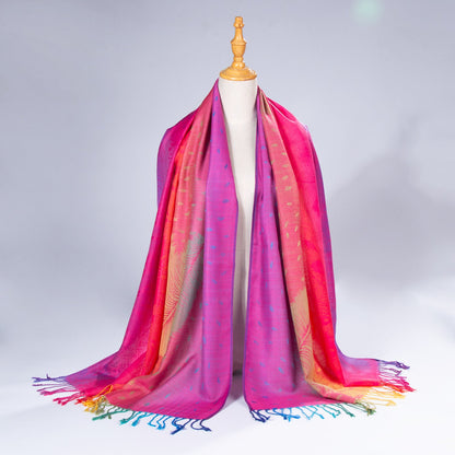 Ethnic-style Fallwinter Colorful Gradient Feather-patterned Neck Scarf