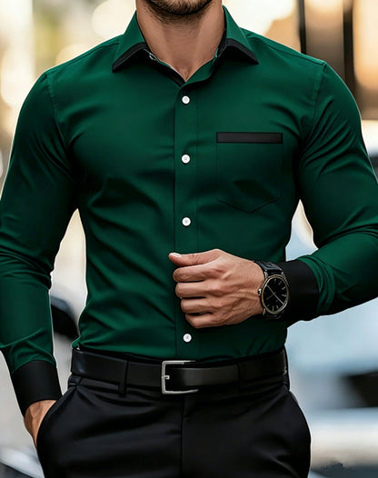 Mens Business-Casual Wrinkle-Free Contrast-Color Shirt