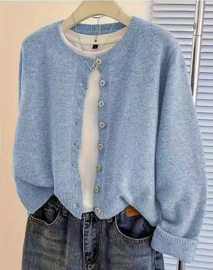 New Autumnwinter Womens Short Loose-fit Round-neck Knit Cardigan Sweater Jacket