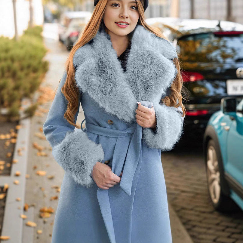Detachable Fur-Trimmed Elegant Wool Coat