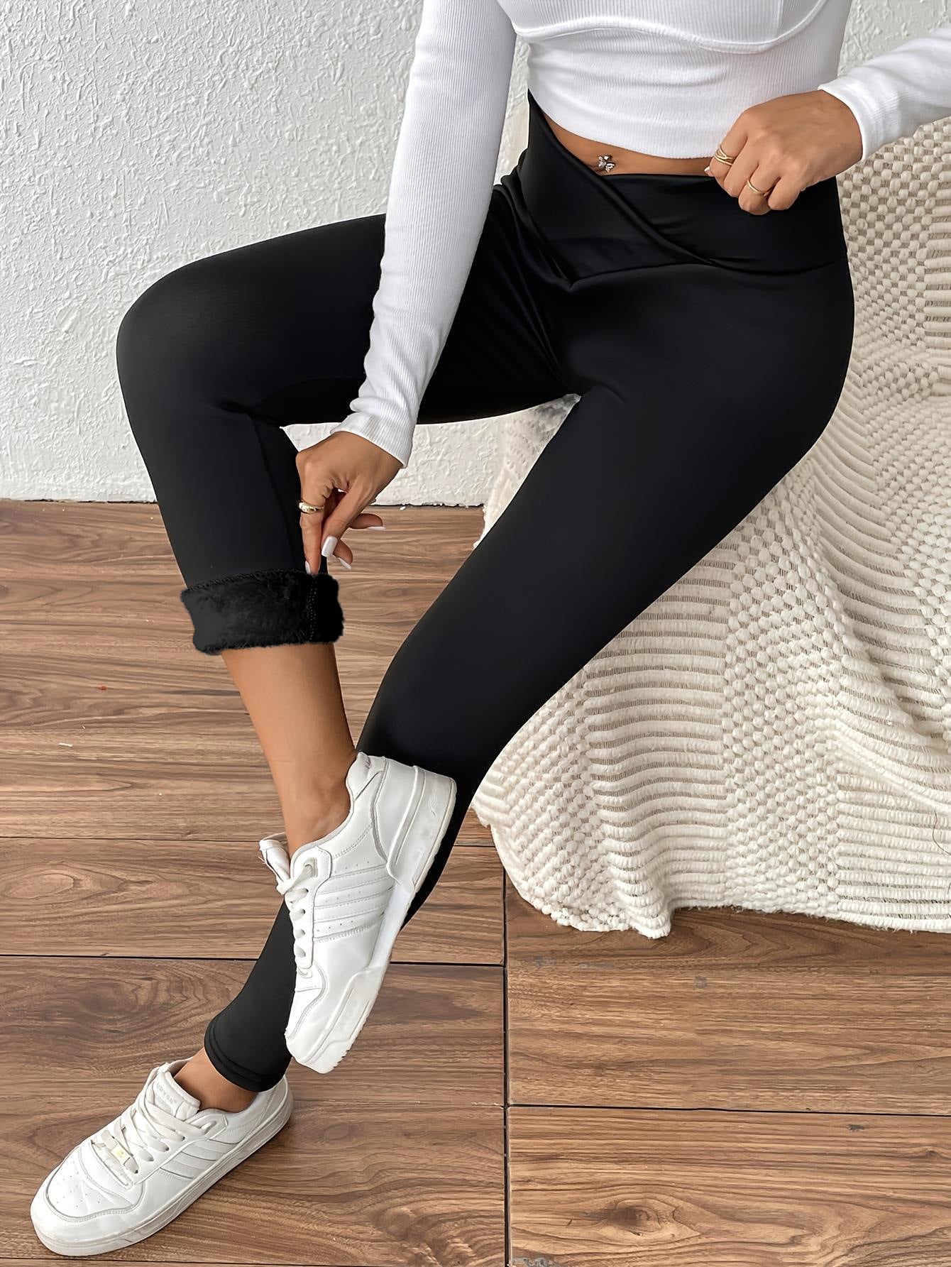 Popular Cross-Border Yoga Pants With Fleece, Cross High-Waisted, Breathable, Butt-Lifting, Tummy Control, Sports Outdoor Leggings For Women