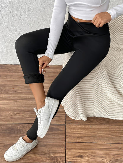 Popular Cross-Border Yoga Pants With Fleece, Cross High-Waisted, Breathable, Butt-Lifting, Tummy Control, Sports Outdoor Leggings For Women
