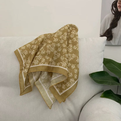 Korean-style Cashew Flower Cotton-Linen Square Scarf For Women