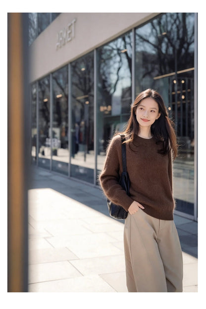 Womens Casual, Loose-fitting, Versatile Solid-color Sweater