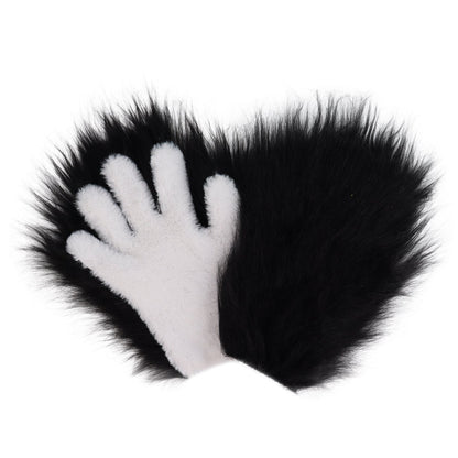 Halloween Long-plush Cat-claw Full-finger And Half-finger Gloves