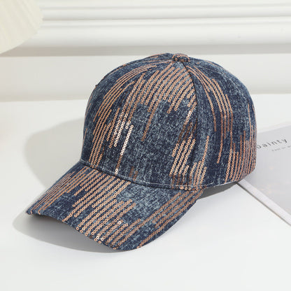 Full-pattern Vertical Sequin Washed Denim Baseball Cap, Suitable For Women's Outdoor Outings And Date Occasions, Versatile And Easy To Wear