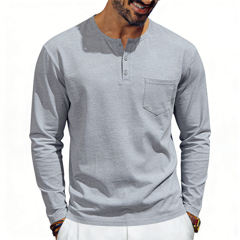 American-Style Retro Autumn Mens Loose-Fit Long-Sleeve Top With Pockets