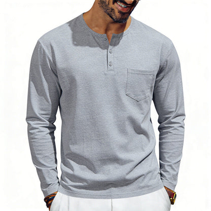 American-Style Retro Autumn Mens Loose-Fit Long-Sleeve Top With Pockets