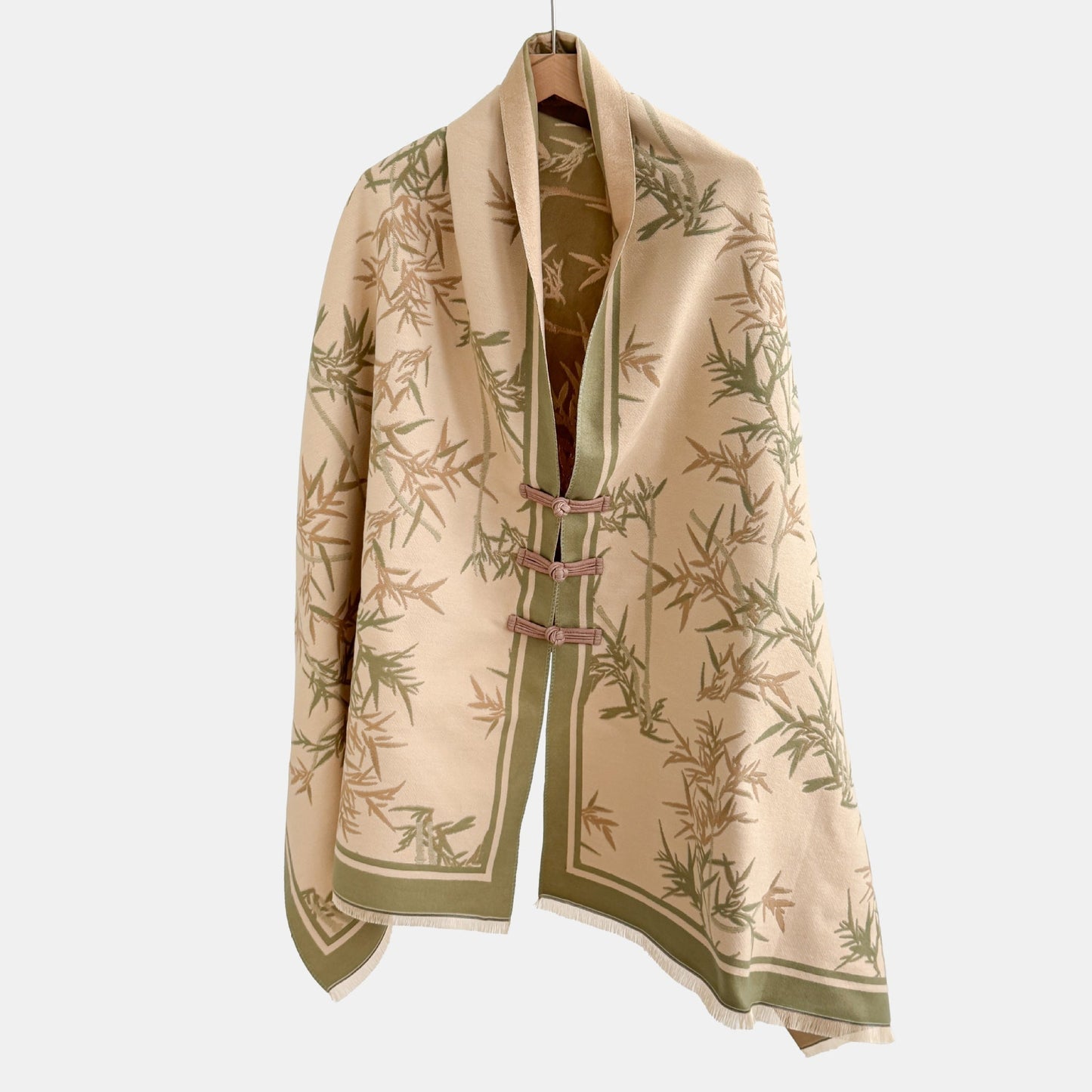Vintage Knot-button Outerwear Jacquard Shawl