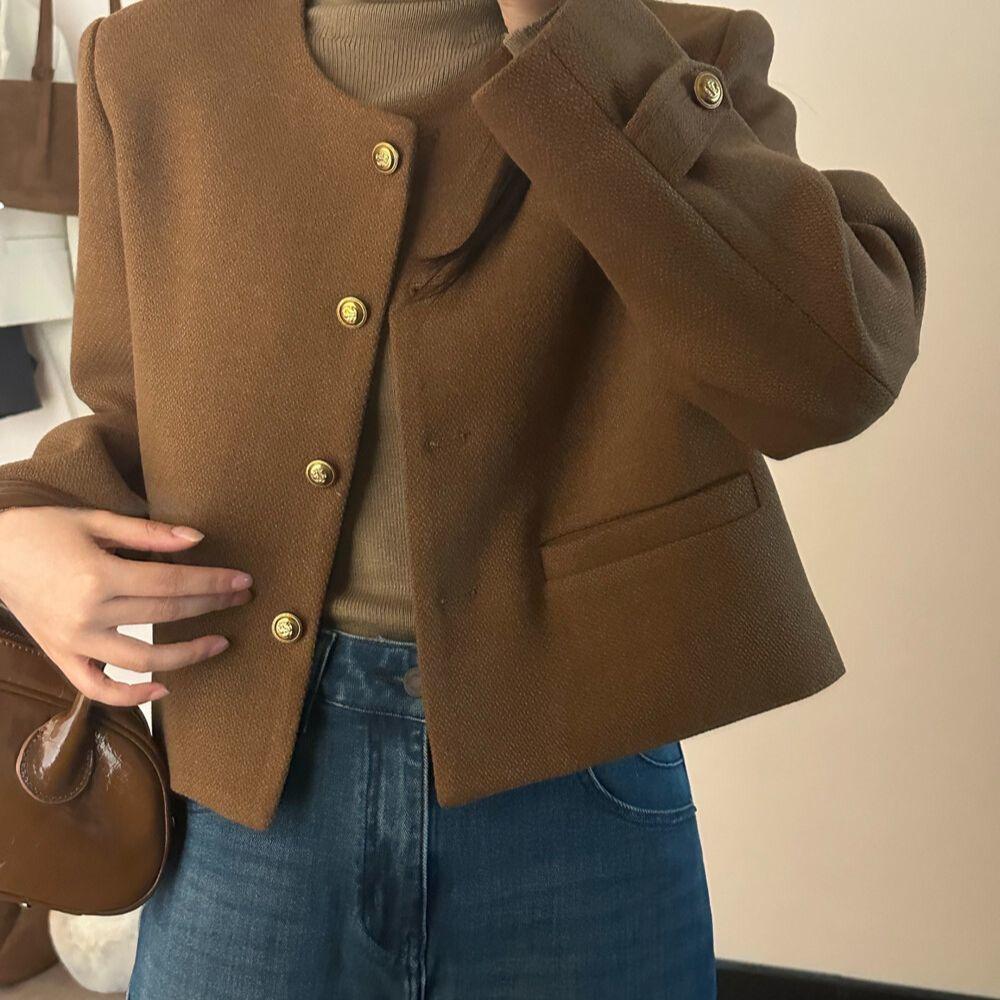Spring And Autumn Jacket With A Round Neck Chic Korean-style Top Easy To Match
