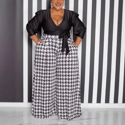 Casual Houndstooth Wide-leg Pants For Women
