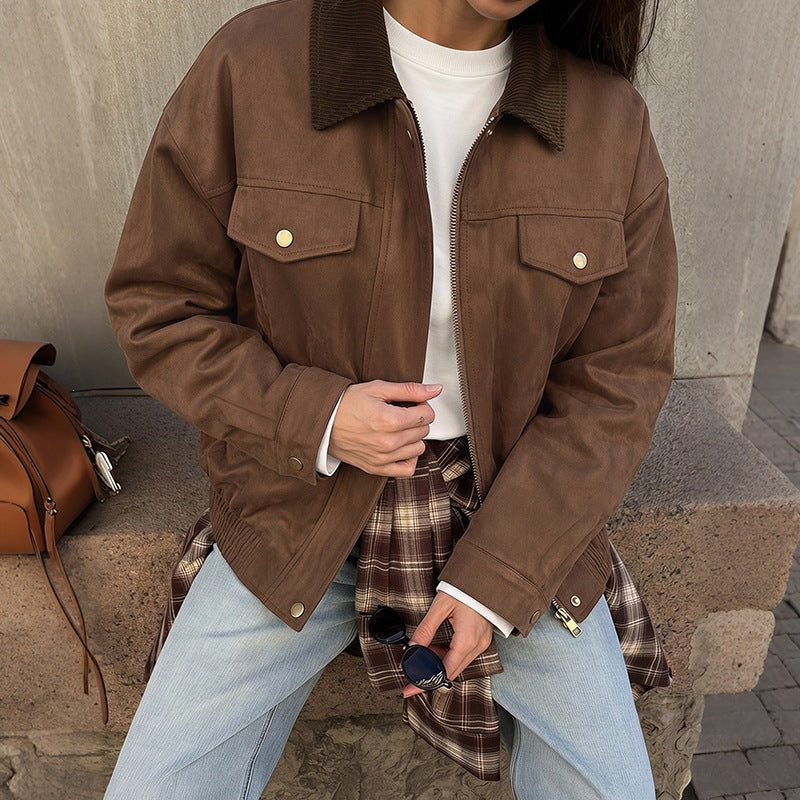 Stylish Lapel-collar Loose-fitting Womens Coat