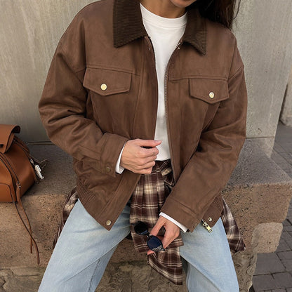 Stylish Lapel-collar Loose-fitting Womens Coat