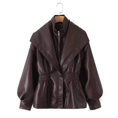 Turn-down Collar Loose Leather Jacket Womens Top