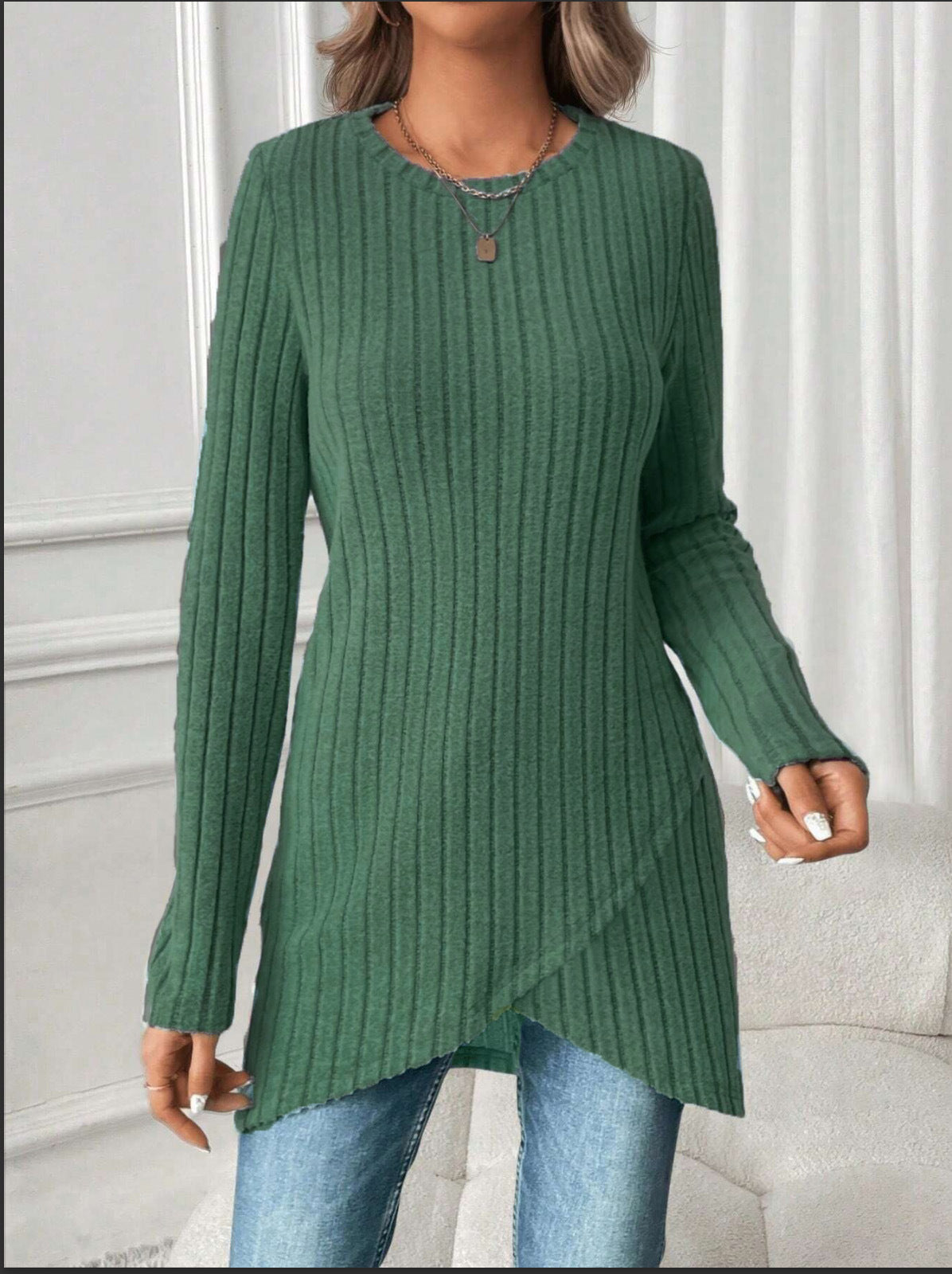 New Womens European And American-style Round-neck Casual Long-sleeve Top
