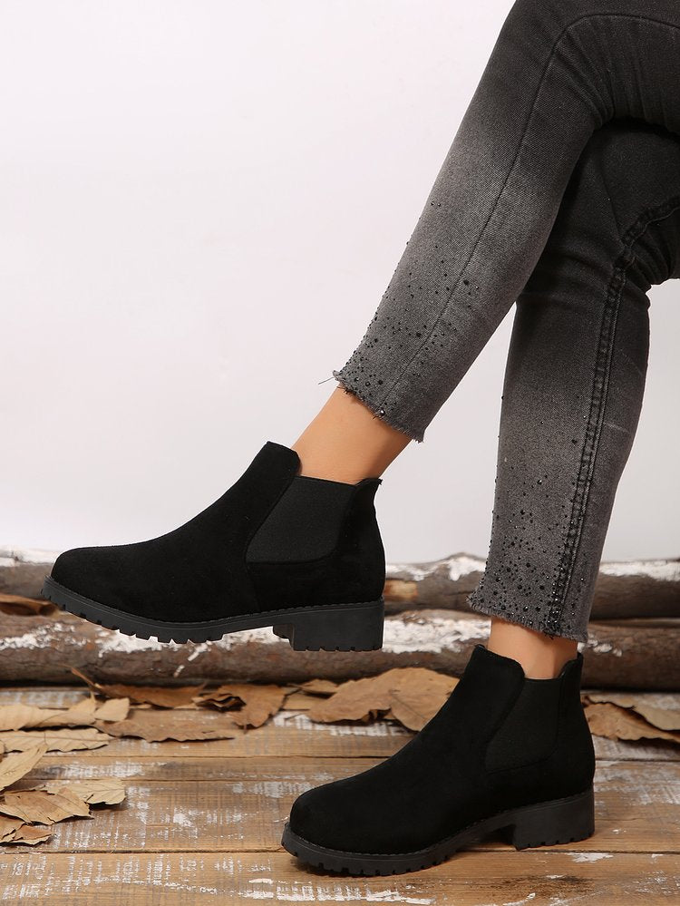 Women's Plus Size Ankle Martin Boots, New 2026 Spring & Autumn Round Toe Block Mid Heel Elastic Ankle Boots